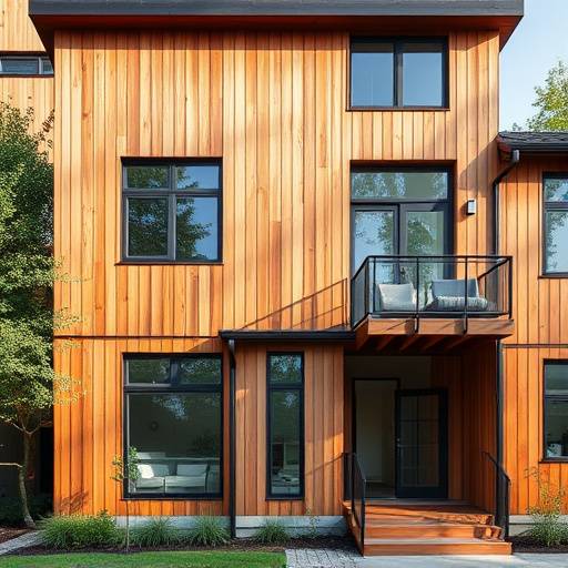 Edificio residenziale con facciata in legno e ampie vetrate per massimizzare la luce naturale