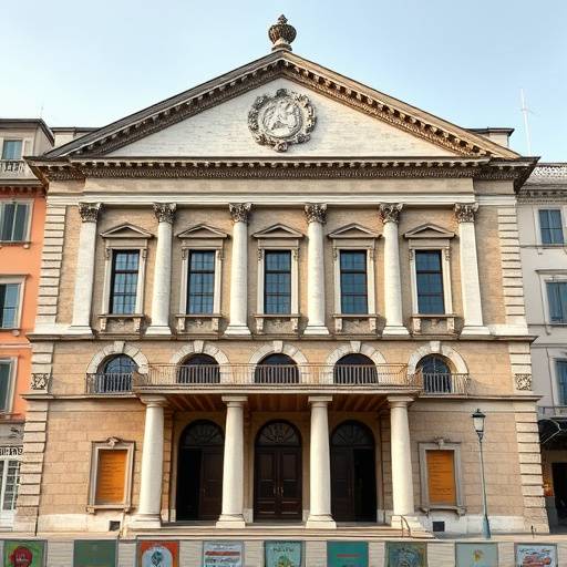 Edificio storico con facciata restaurata in stile classico romano