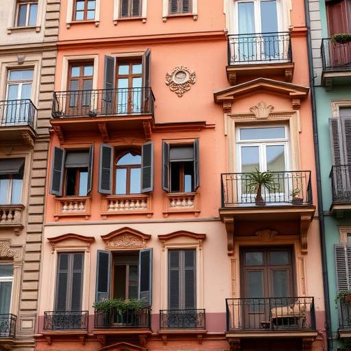 Facciata di un condominio a Roma con intonaco colorato e dettagli in terracotta