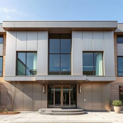 Palazzo moderno con pannelli metallici e linee pulite